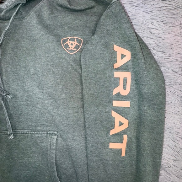 Ariat Hoodie Unisex Large Logo Sleeve Graphic Sweatshirt Hunter Green Western - Picture 2 of 12